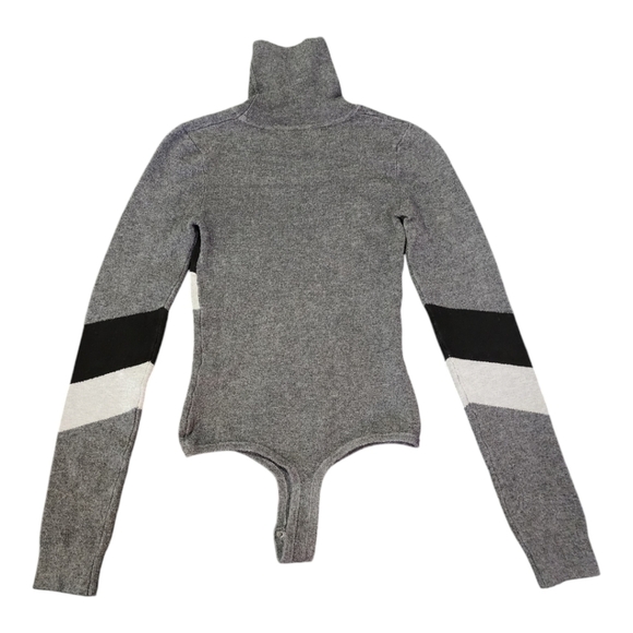 Revolve One Grey Day Minka Chevron Turtleneck Bodysuit Gray Black White Small - Picture 5 of 6
